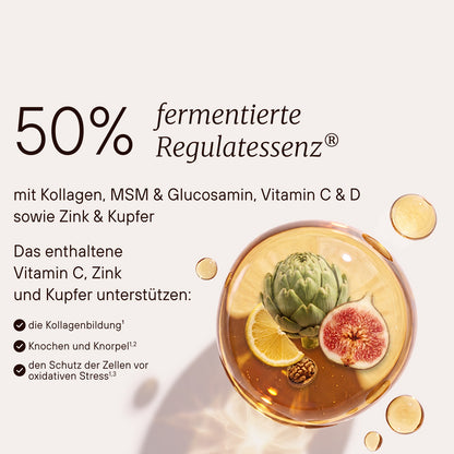 50 % fermentierte Regulatenessenz® mit Kollagen, MSM, Glucosamin, Vitamin C und D.
